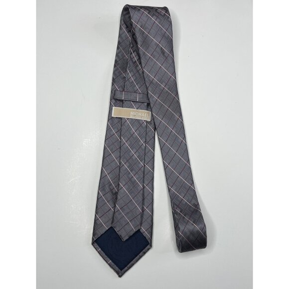 Michael Kors Men’s Gray Pink Purple Plaid Silk Tie - Picture 6 of 11